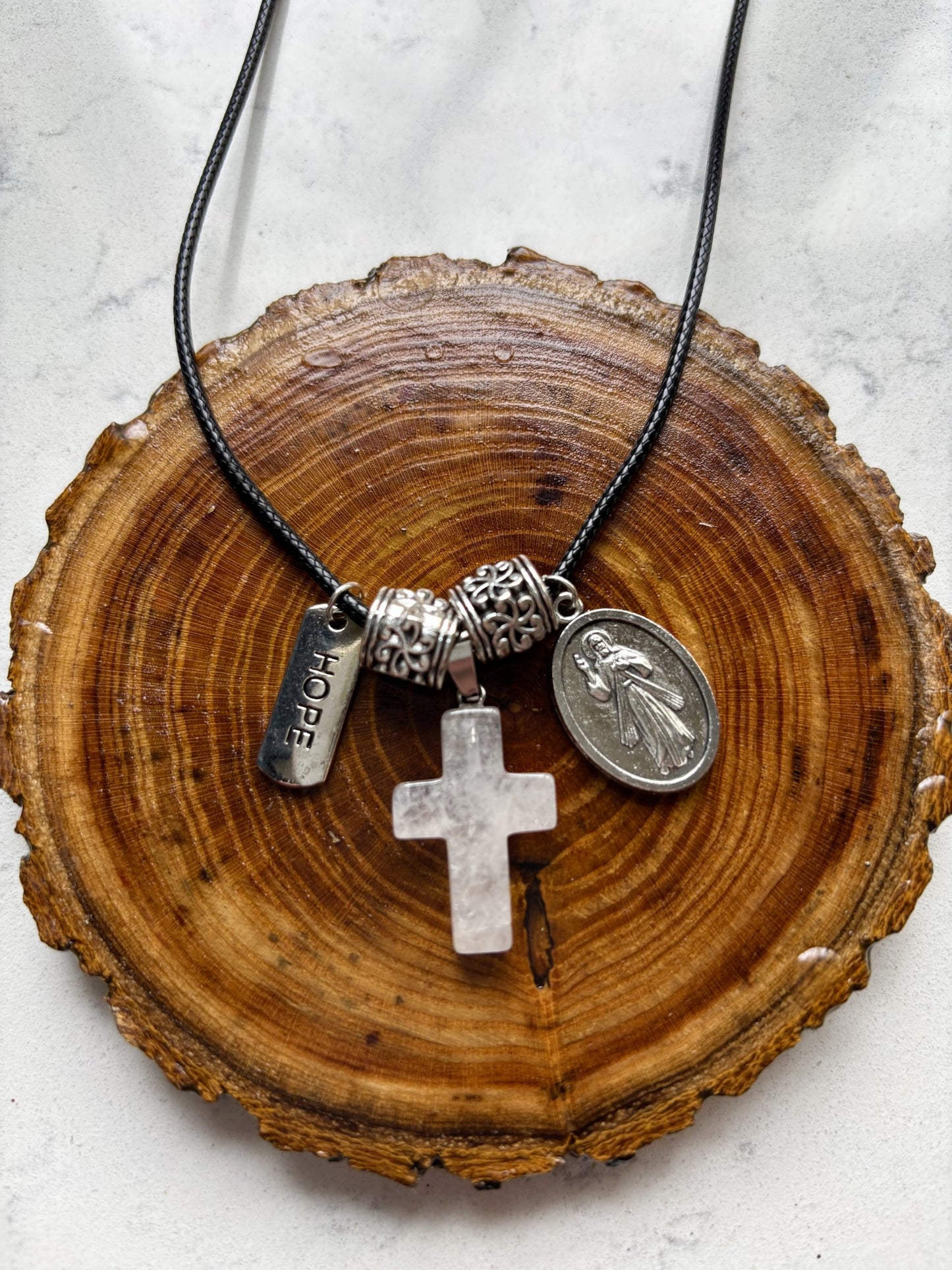 HOPE, White Cross & Jesus Pendant